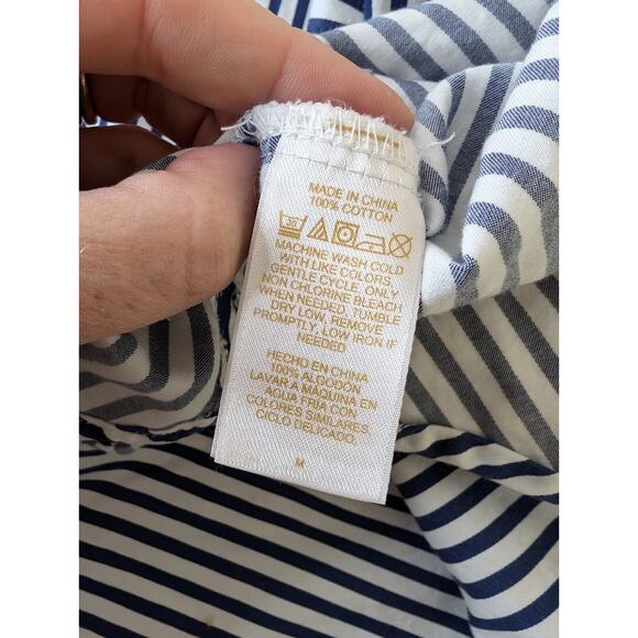 Kate Spade Button Up Pajama Shirt Size M Blue White Striped Heart Ruffle - Picture 7 of 10